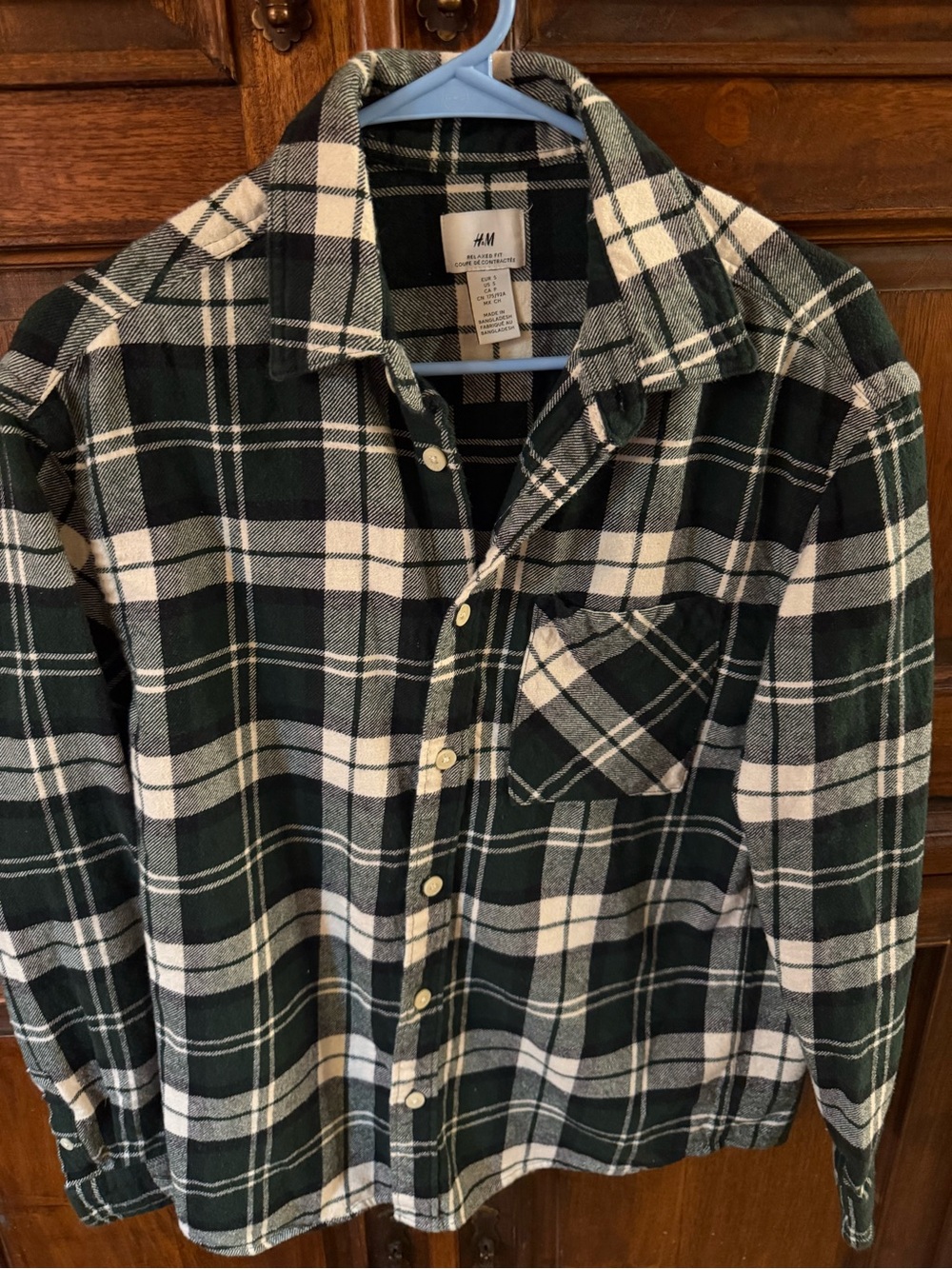 H&M Plaid Relaxed Fit Flannel Shirt (Men's Size Small) - Green and White